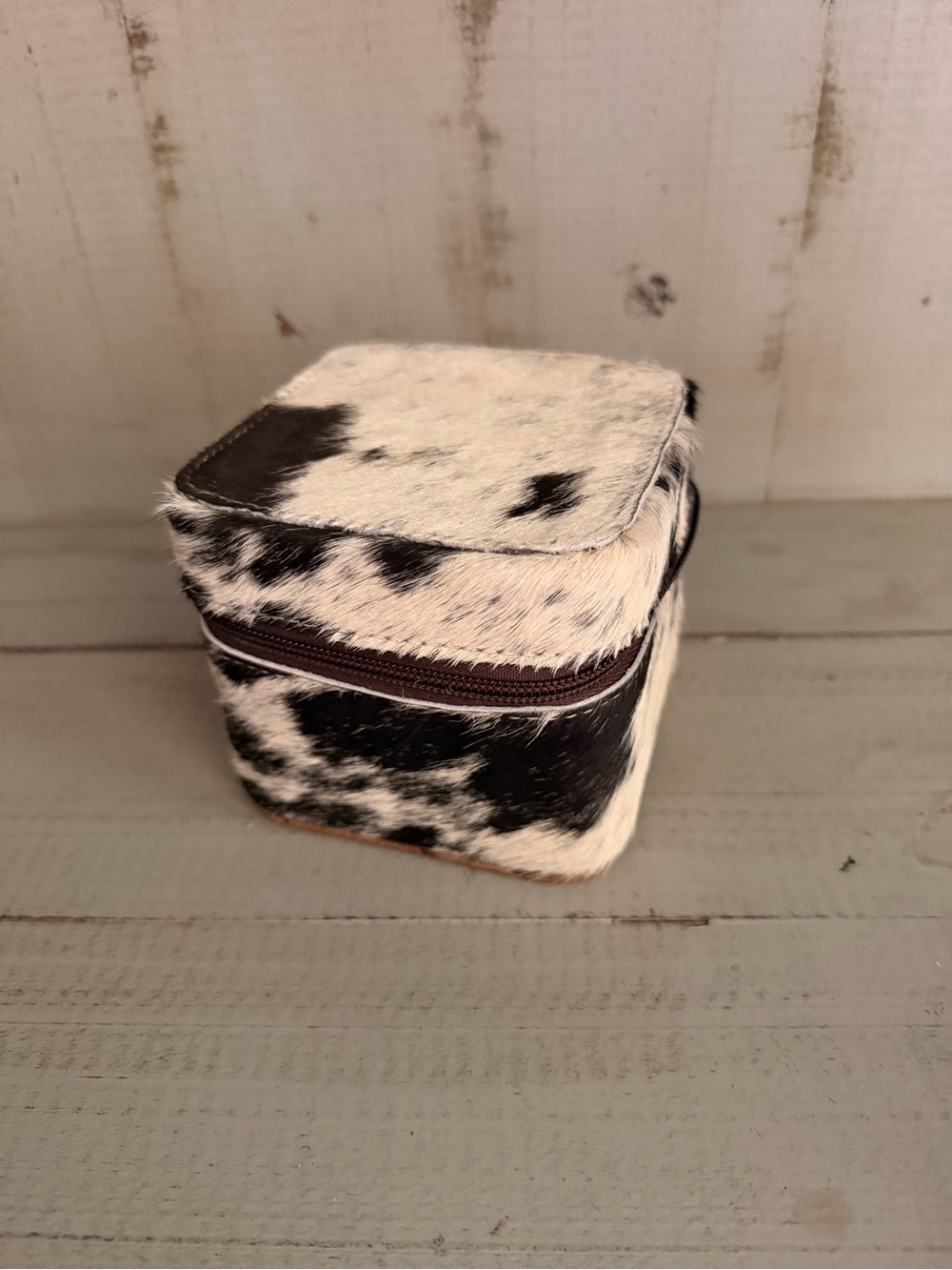 Genuine Cowhide and Leather Jewelry Travel Case - Black & White Hair-On Hide